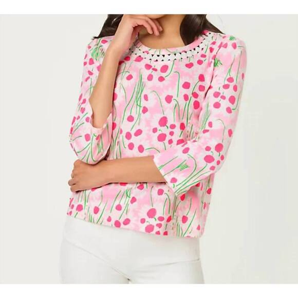 LILLY PULITZER Tops - NEW LILLY PULITZER claremont quarter sleeve top in conch shell pink